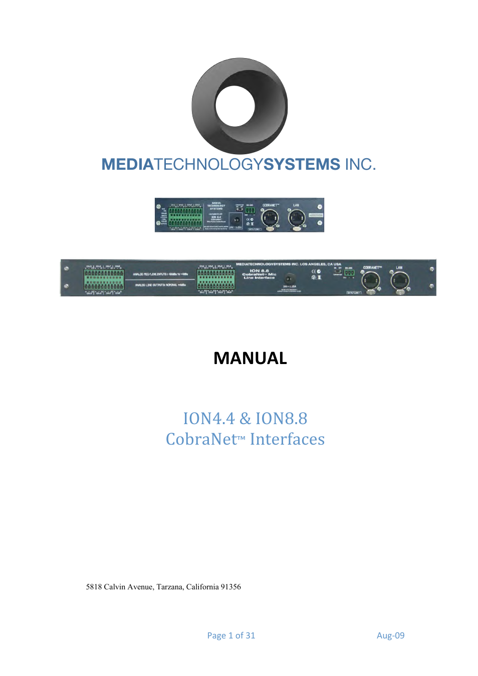 Media Technology Systems ION8.8 User Manual | 31 pages