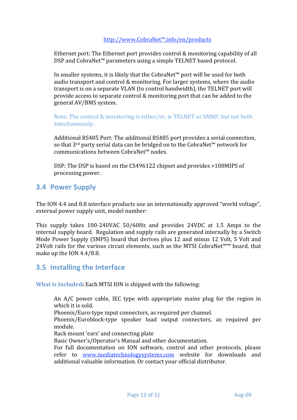 4 power supply, 5 installing the interface | Media Technology Systems ION8.8 User Manual | Page 12 / 31