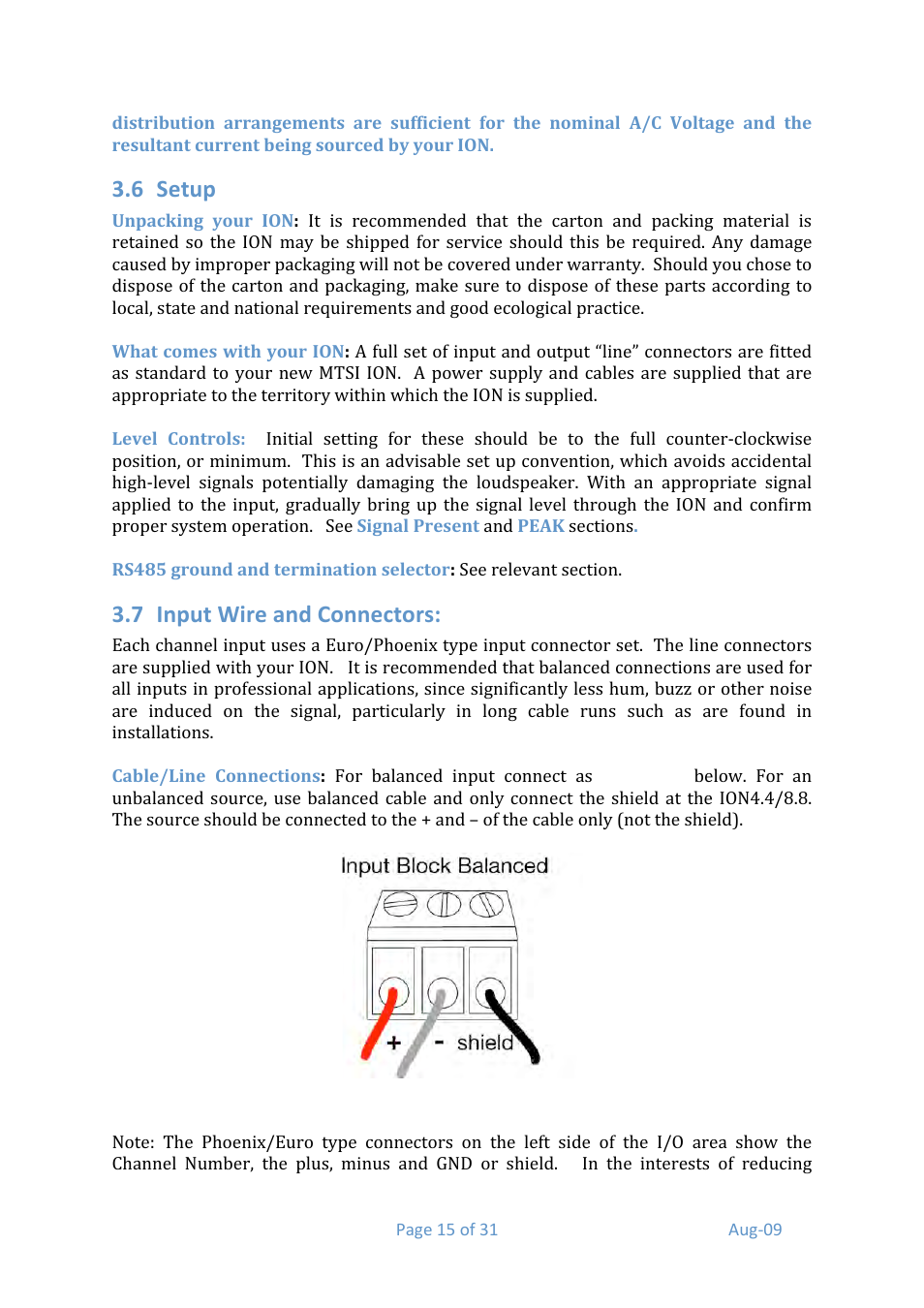 6 setup, 7 input wire and connectors | Media Technology Systems ION8.8 User Manual | Page 15 / 31