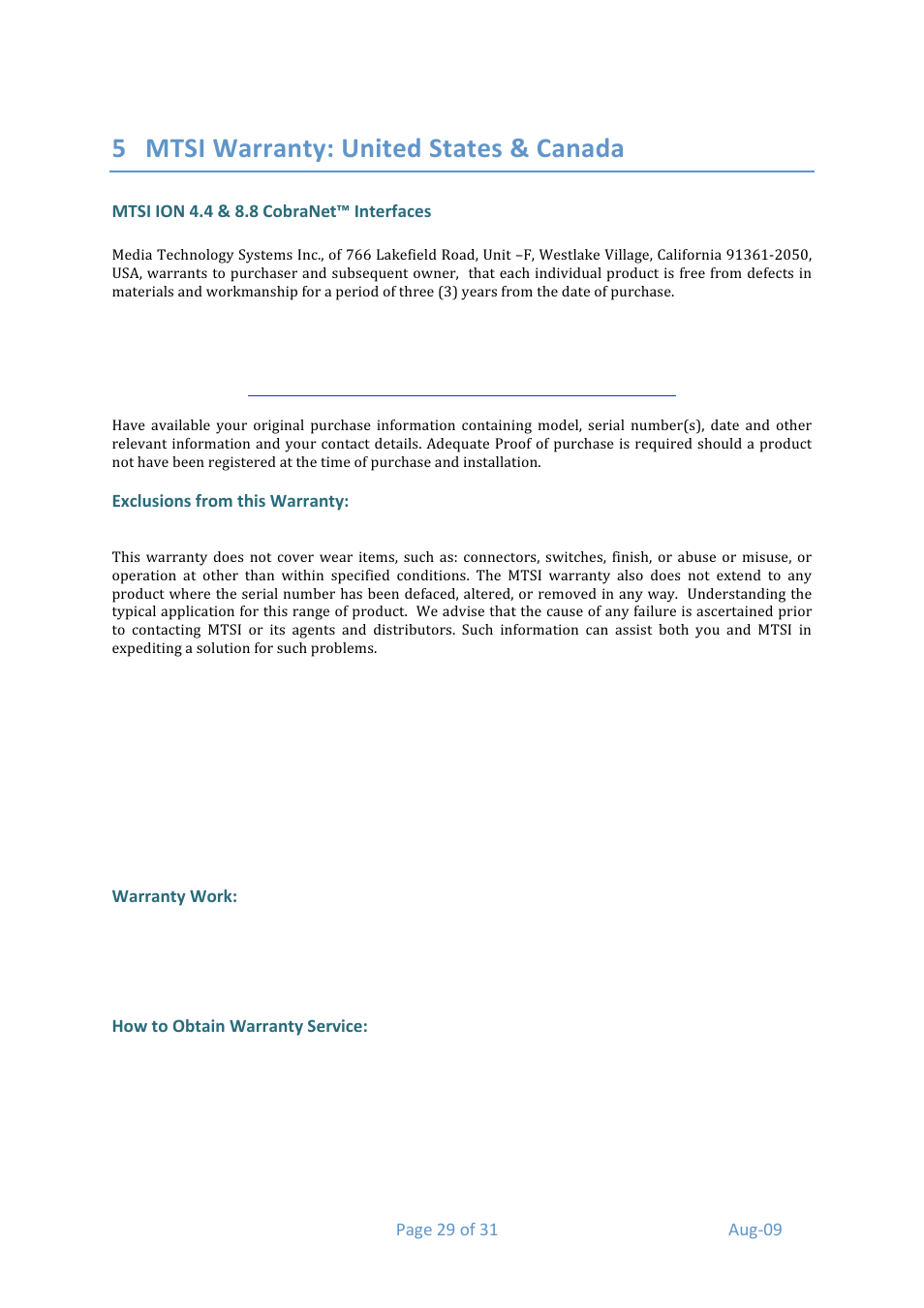 5 mtsi warranty: united states & canada | Media Technology Systems ION8.8 User Manual | Page 29 / 31
