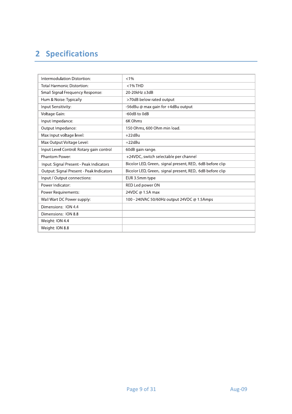 2 specifications | Media Technology Systems ION8.8 User Manual | Page 9 / 31