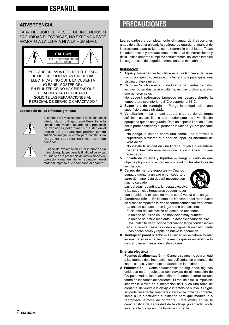 Español, Precauciones, Advertencia | Aiwa CX-NAJ54 User Manual | Page 25 / 68