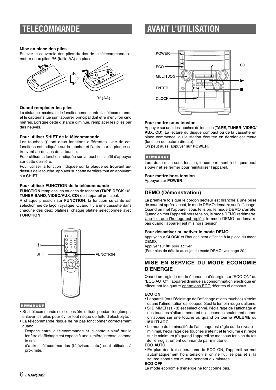 Avant l’utilisation, Telecommande | Aiwa CX-NAJ54 User Manual | Page 51 / 68