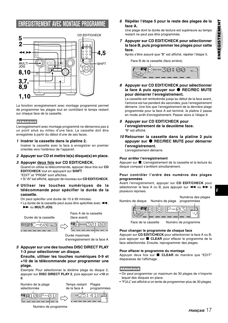Enregistrement avec montage programme | Aiwa CX-NAJ54 User Manual | Page 62 / 68