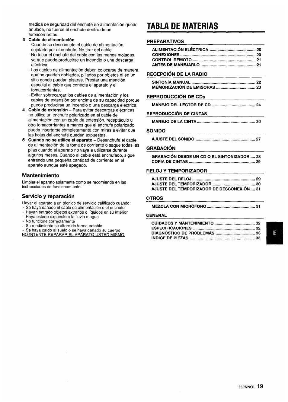 Tabla de materias | Aiwa CA-DW635 User Manual | Page 19 / 52