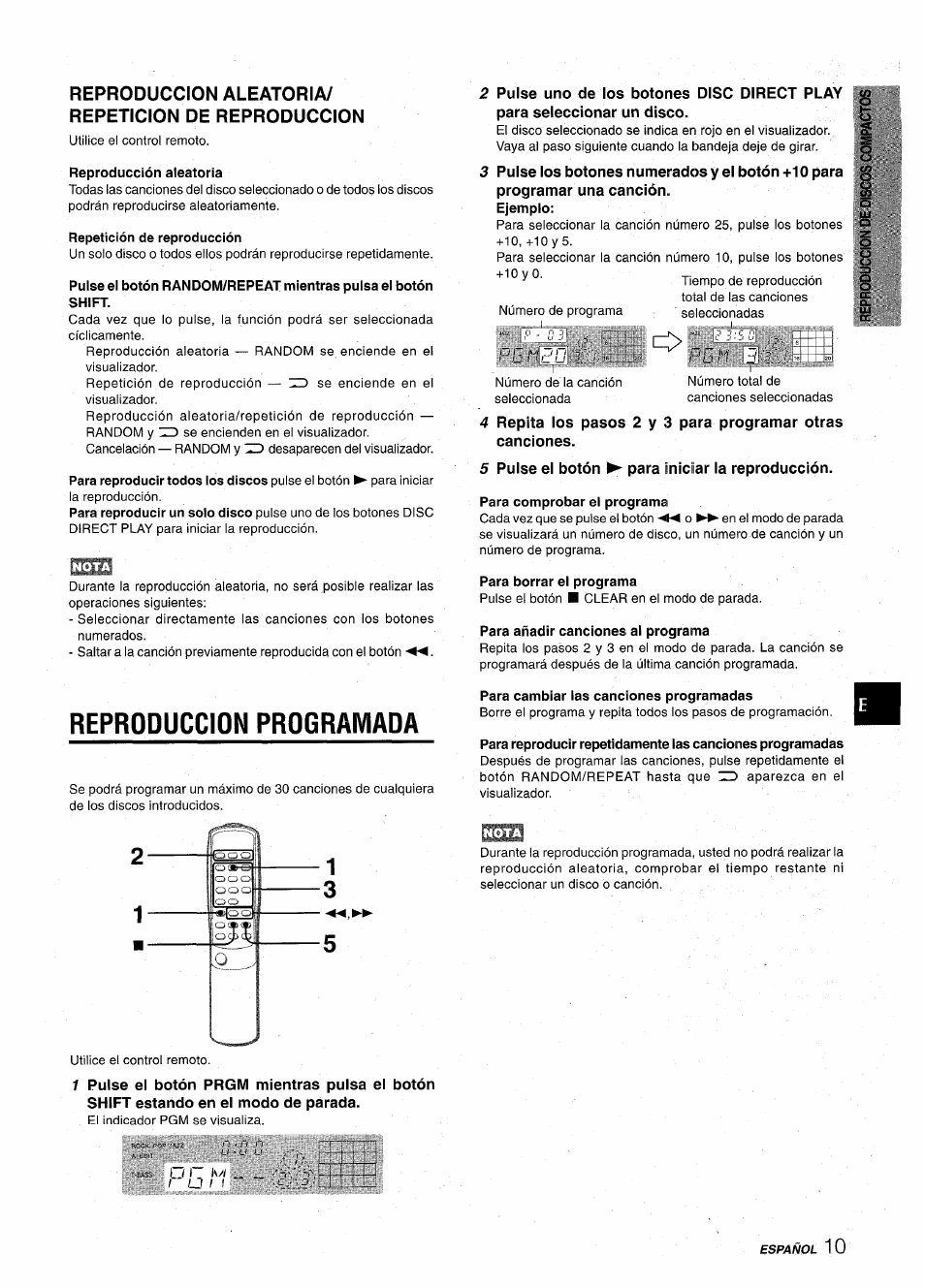 Reproducción aleatoria, Repetición de reproducción, Reproduccion programada | Para borrar el programa, Para añadir canciones al programa, Para cambiar las canciones programadas | Aiwa CX-NA22 User Manual | Page 31 / 64