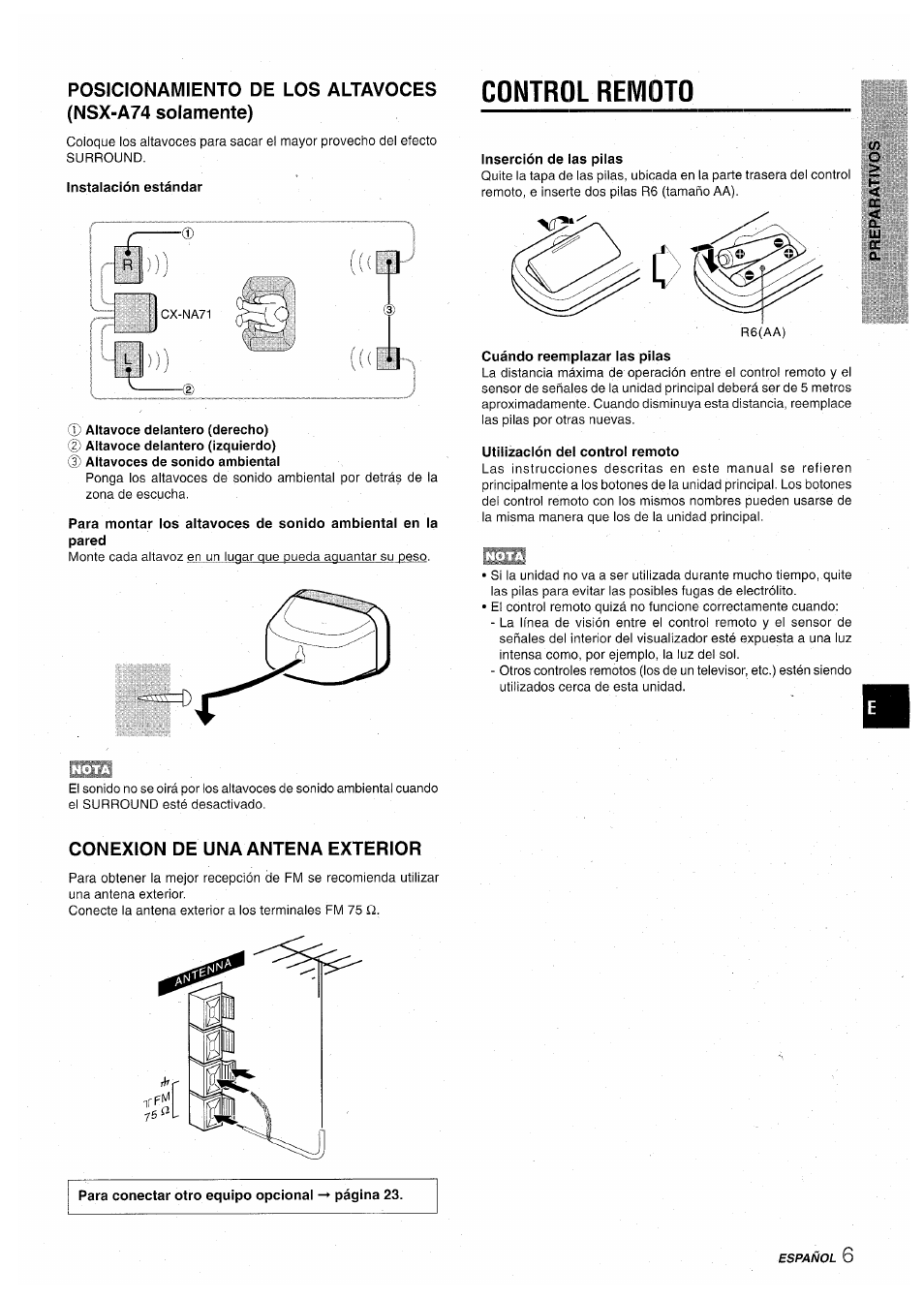 Control remoto, Conexion de una antena exterior | Aiwa CX-NA71 User Manual | Page 33 / 80