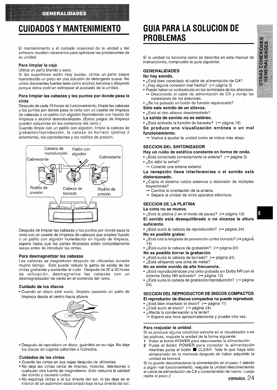 Cuidados y mantenimiento, Guia para la solucidn de problemas | Aiwa CX-NA71 User Manual | Page 51 / 80
