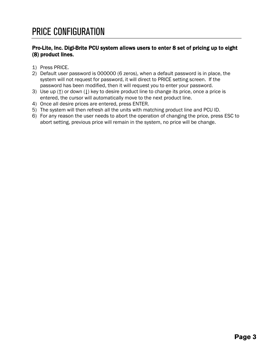 Price configuration, Page 3 | Pro-Lite Gas Pricers User Manual | Page 5 / 12