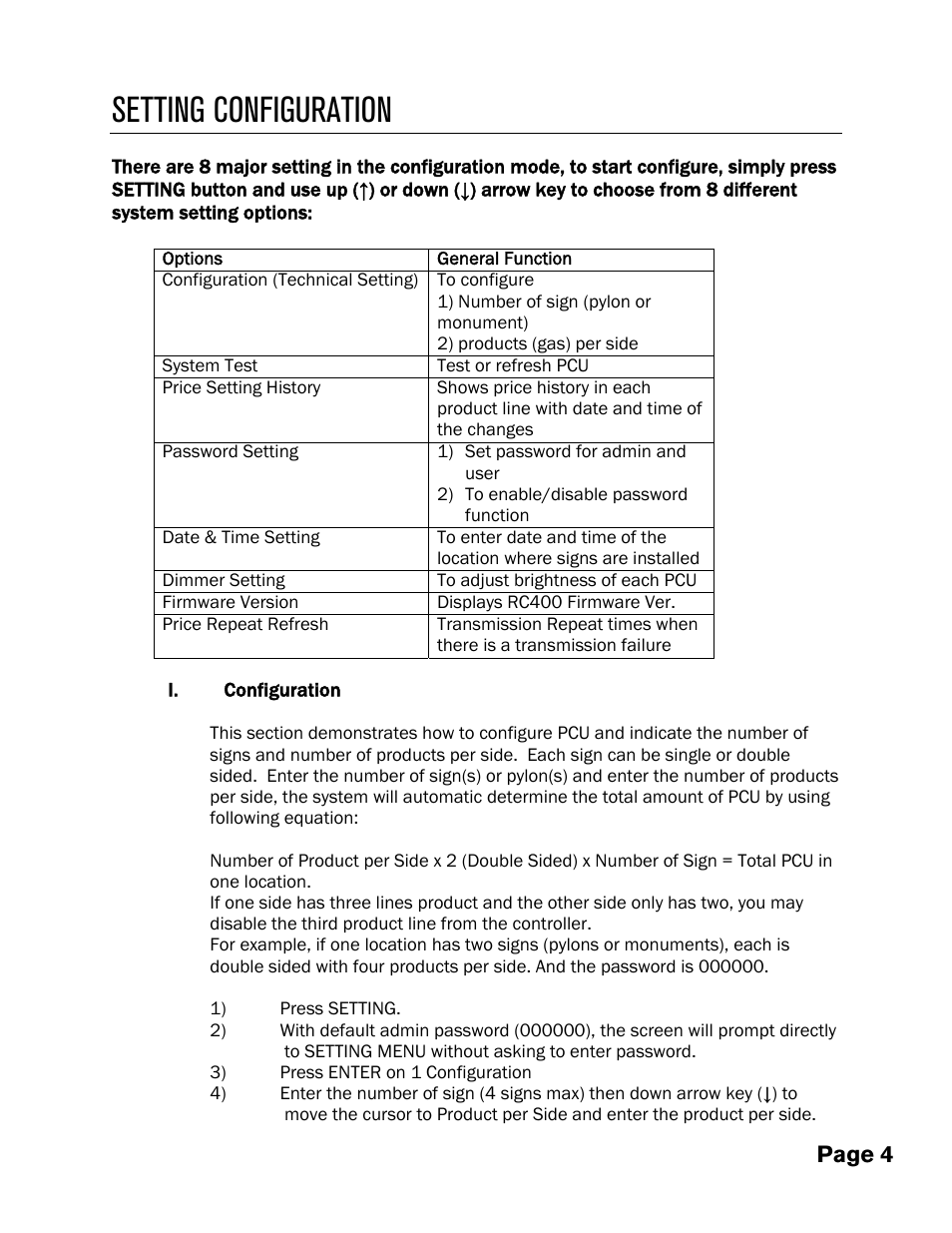 Setting configuration, Page 4 | Pro-Lite Gas Pricers User Manual | Page 6 / 12