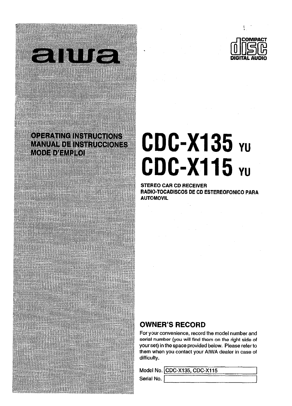 Aiwa CDC-XI15 User Manual | 16 pages