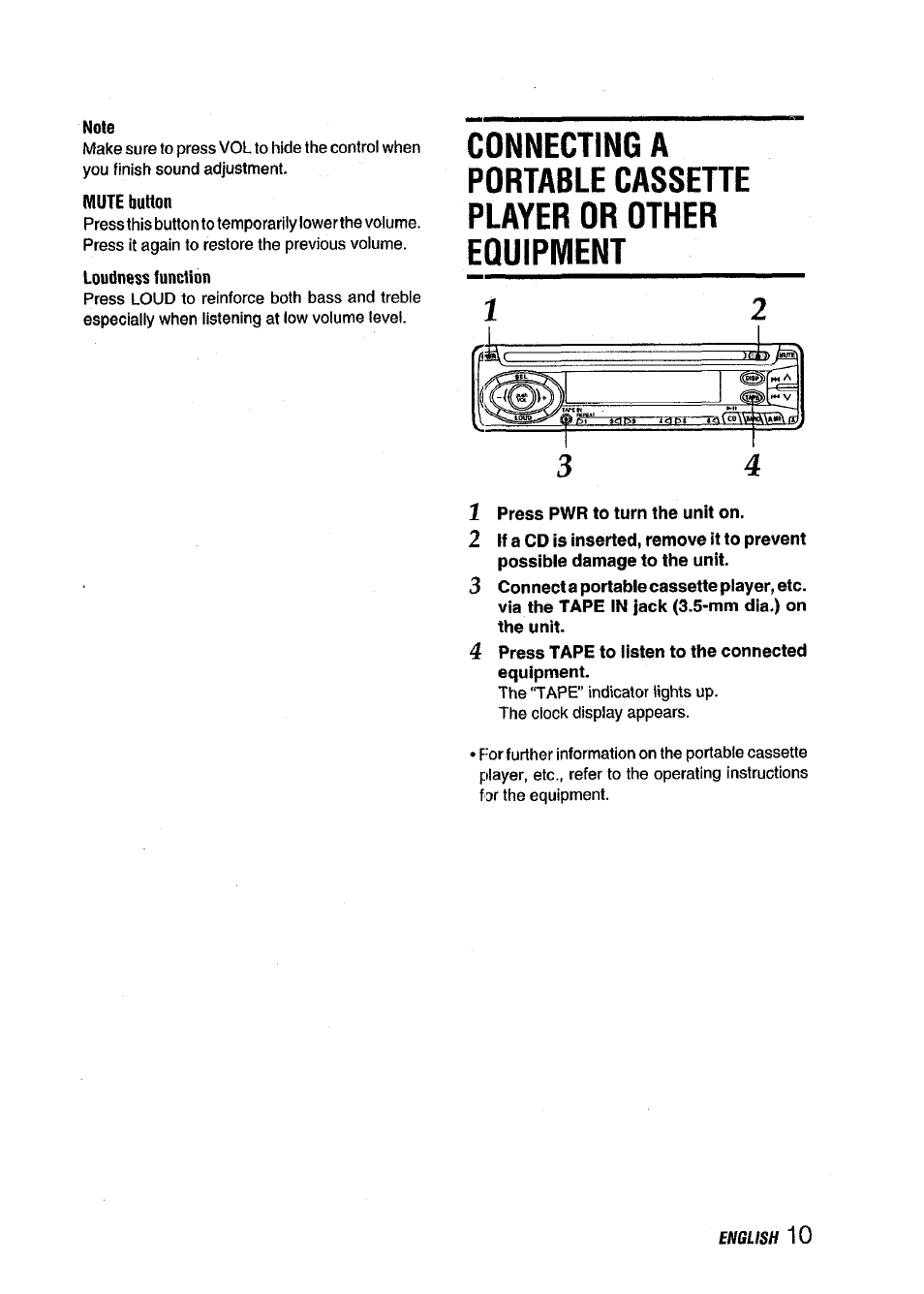 Note, Mute button, Loudness function | Press pwr to turn the unit on | Aiwa CDC-XI15 User Manual | Page 11 / 16