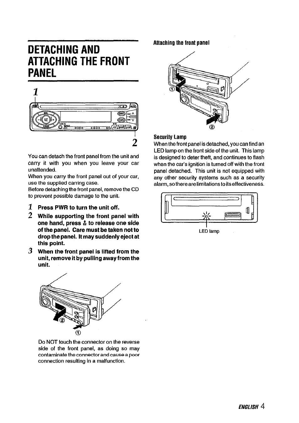 Detaching and attaching the front panel | Aiwa CDC-XI15 User Manual | Page 5 / 16