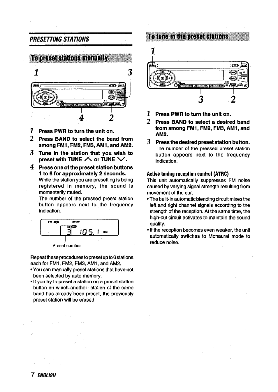 To preset stations manually, To tune in the preset stations | Aiwa CDC-XI15 User Manual | Page 8 / 16