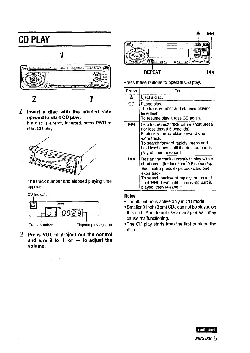 Cd play, Notes | Aiwa CDC-XI15 User Manual | Page 9 / 16