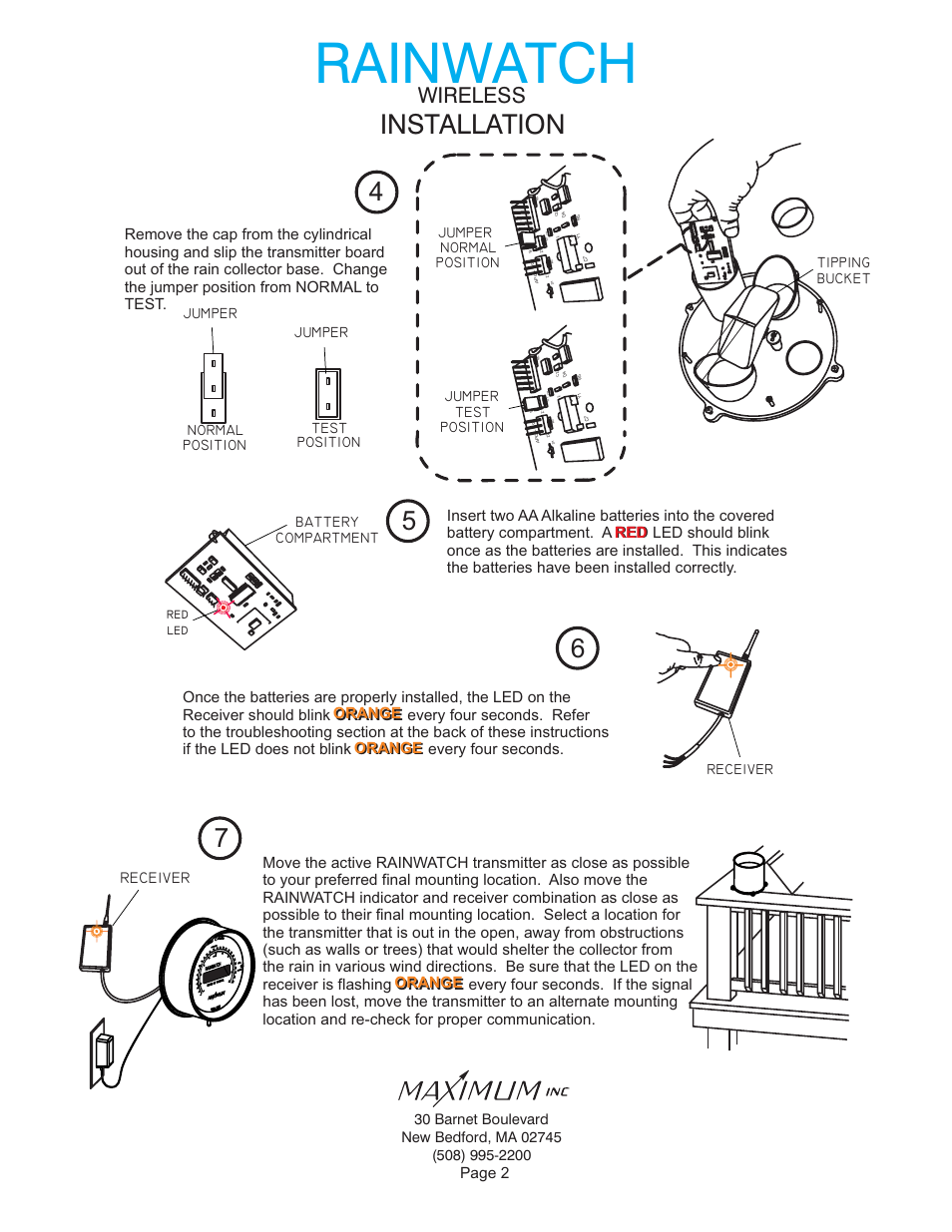 Rainwatch, Inst tion alla, Wireless | Red page 2, Receiver, Orange | Maximum Wireless Rainwatch (pre-2012) User Manual | Page 2 / 12