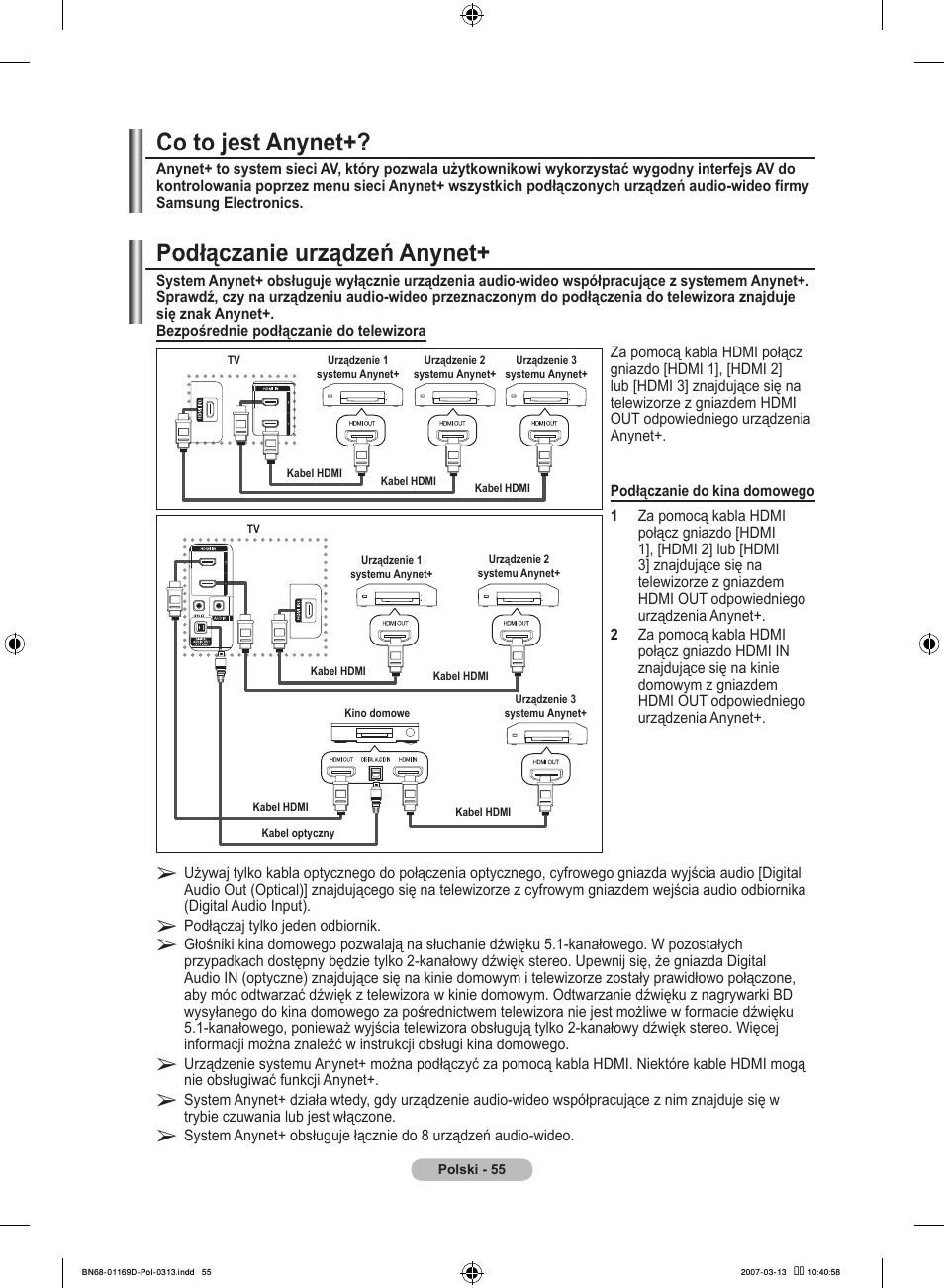 Podłączanie urządzeń anynet, Co to jest anynet | Samsung LE40R88BD User Manual | Page 181 / 560