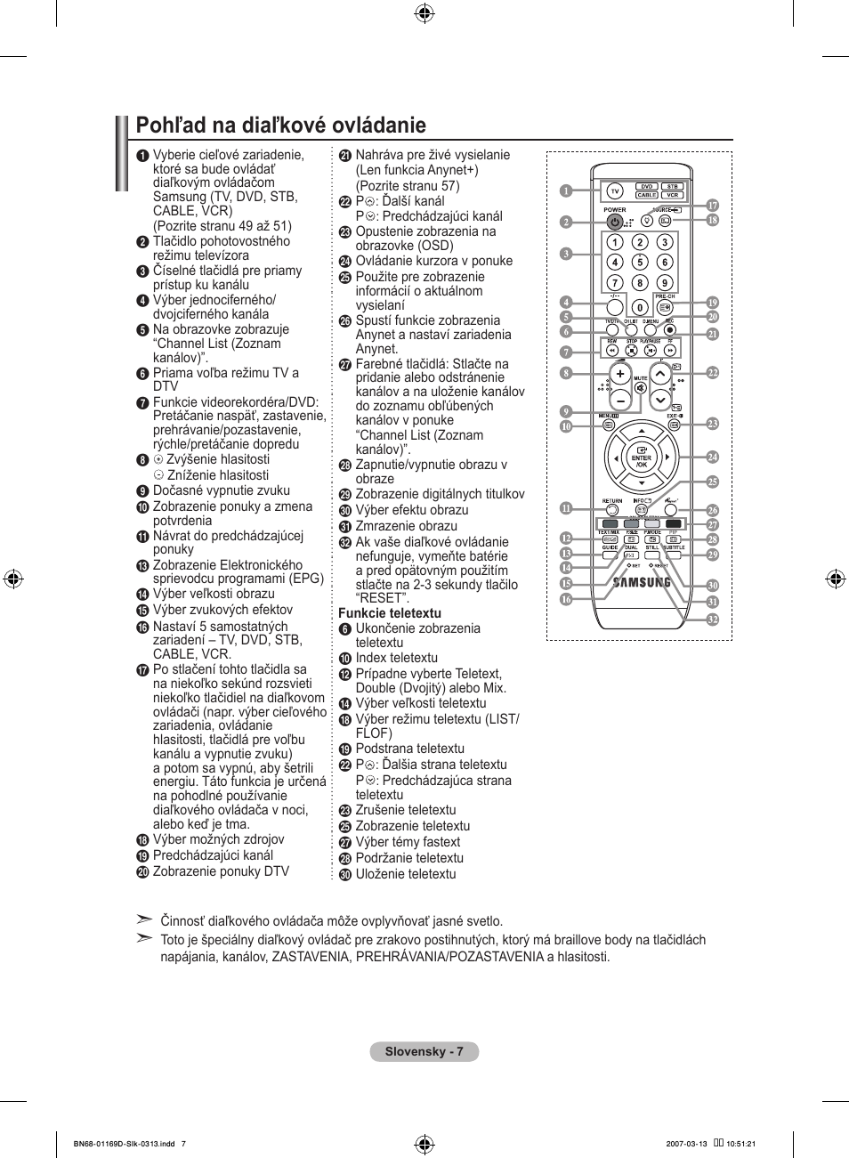 Pohľad na diaľkové ovládanie | Samsung LE40R88BD User Manual | Page 443 / 560