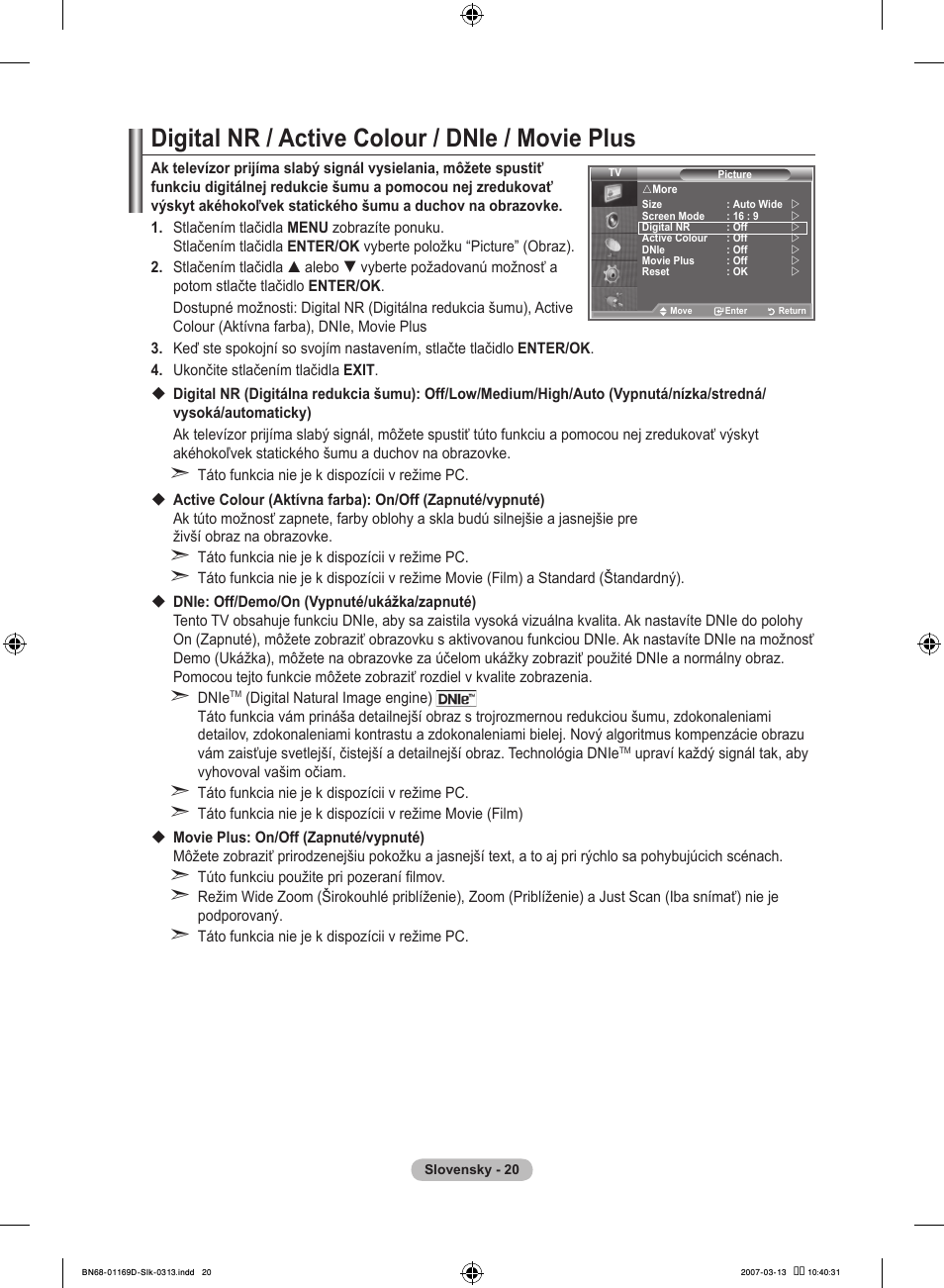 Digital nr / active colour / dnie / movie plus | Samsung LE40R88BD User Manual | Page 456 / 560