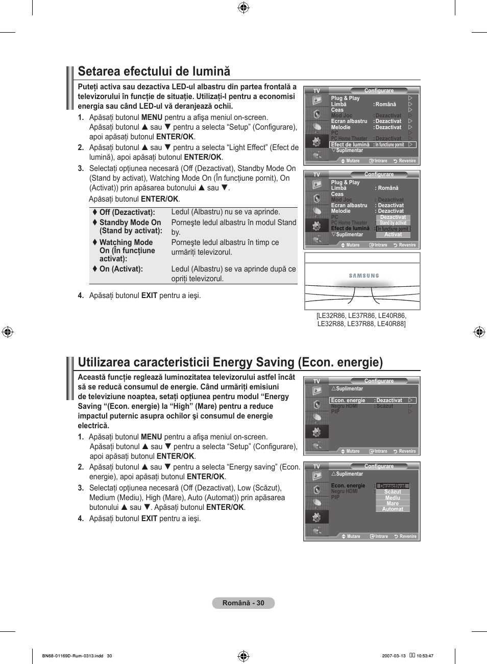Setarea efectului de lumină | Samsung LE40R88BD User Manual | Page 528 / 560
