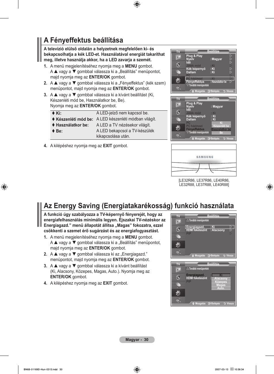 A fényeffektus beállítása | Samsung LE40R88BD User Manual | Page 94 / 560