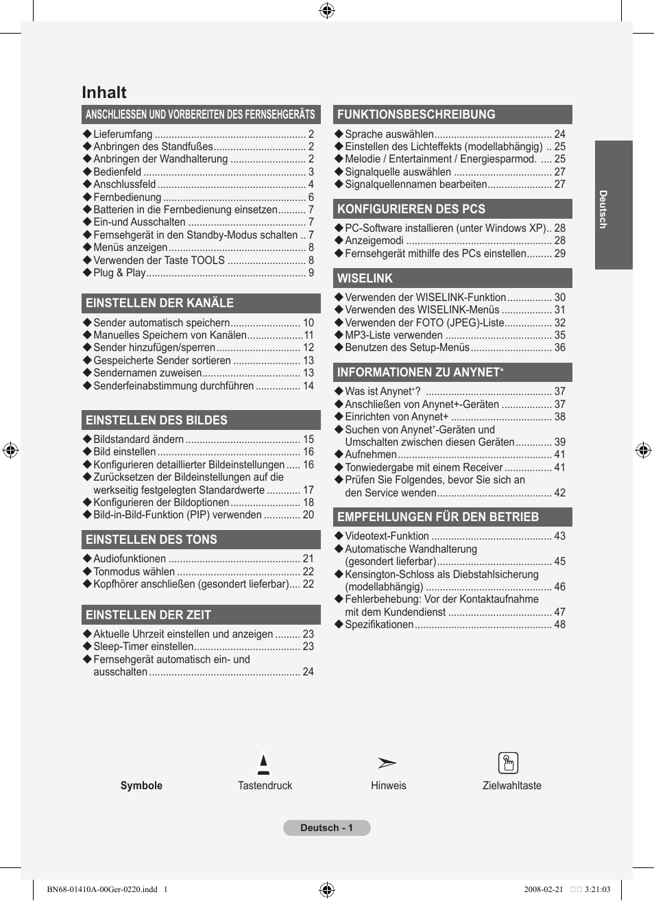 Inhalt | Samsung LE46A551P2R User Manual | Page 107 / 629