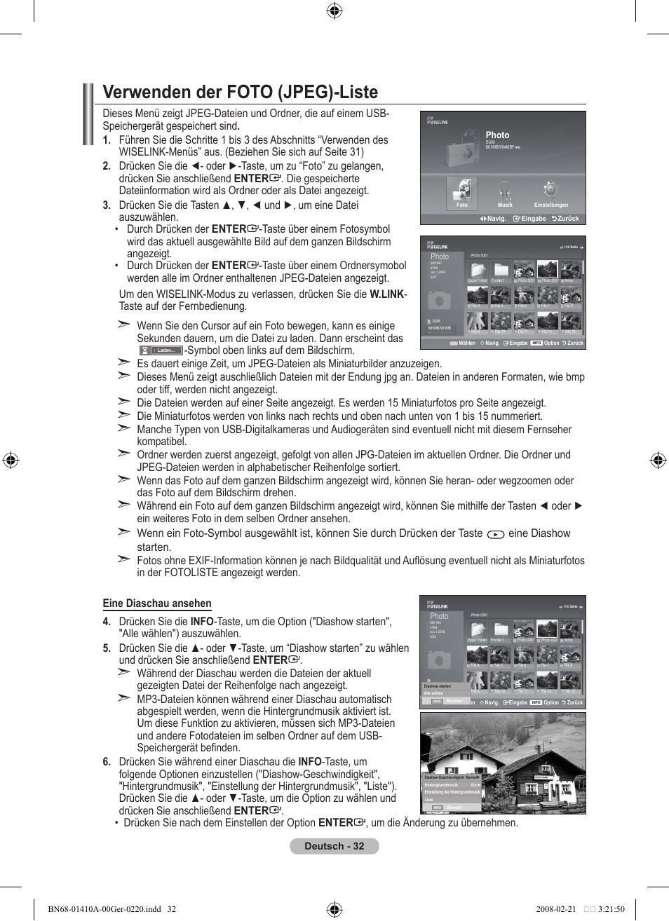 Verwenden der foto (jpeg)-liste | Samsung LE46A551P2R User Manual | Page 138 / 629