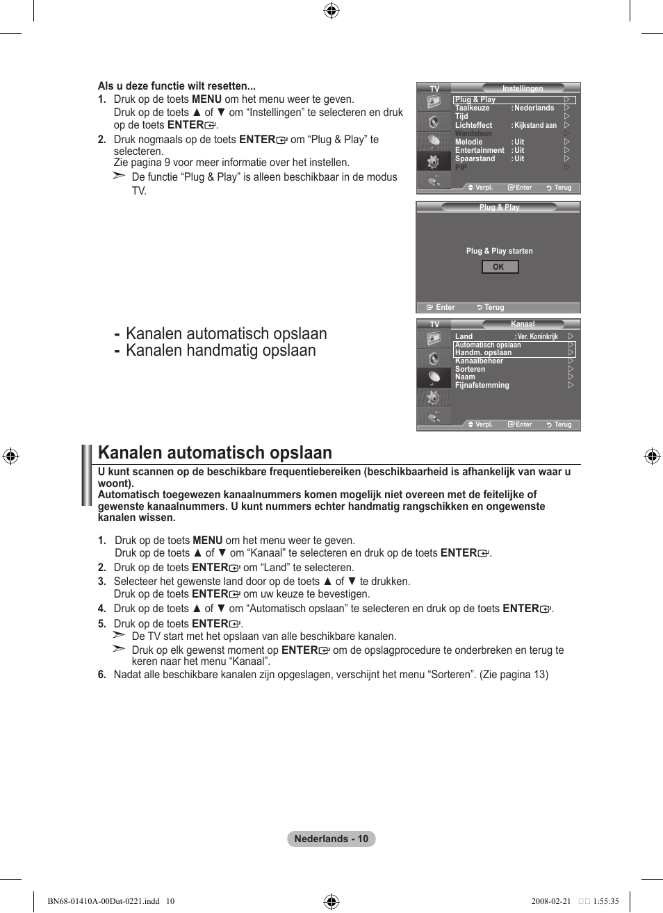Kanalen automatisch opslaan | Samsung LE46A551P2R User Manual | Page 168 / 629