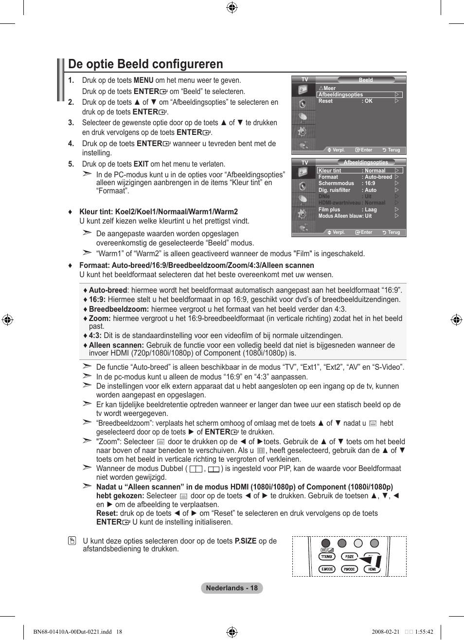 De optie beeld configureren | Samsung LE46A551P2R User Manual | Page 176 / 629