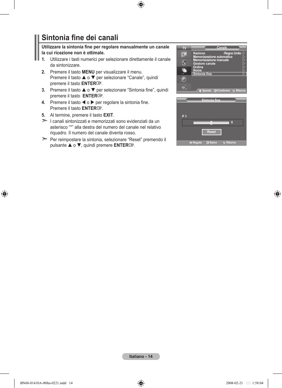 Sintonia fine dei canali | Samsung LE46A551P2R User Manual | Page 224 / 629