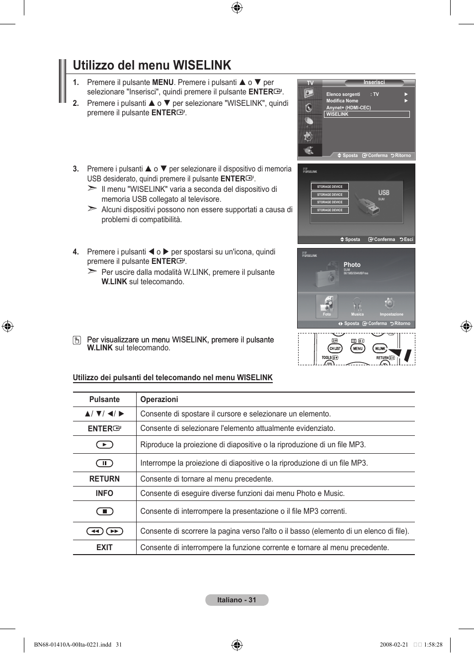 Utilizzo del menu wiselink | Samsung LE46A551P2R User Manual | Page 241 / 629