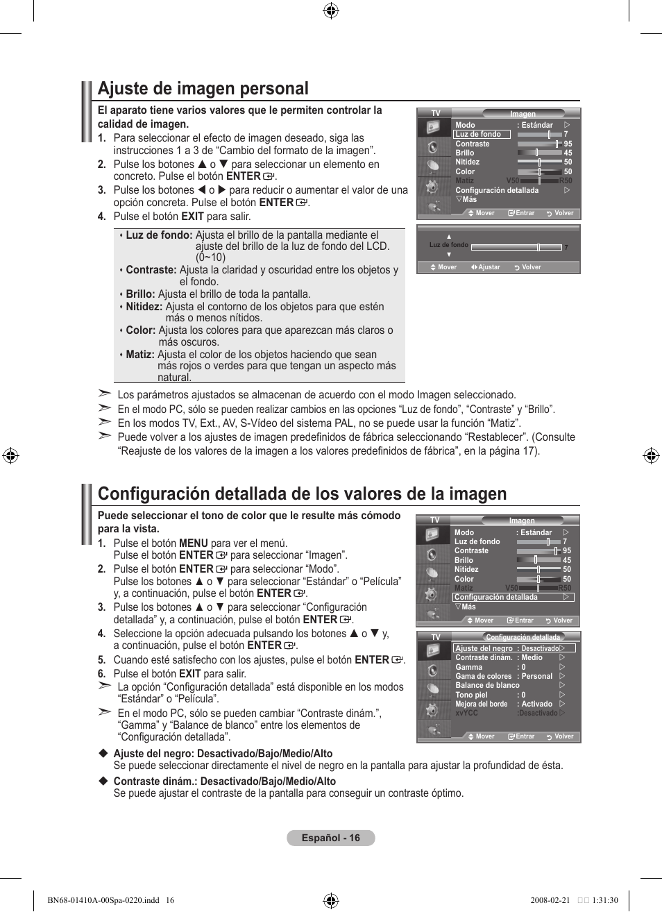 Ajuste de imagen personal | Samsung LE46A551P2R User Manual | Page 280 / 629