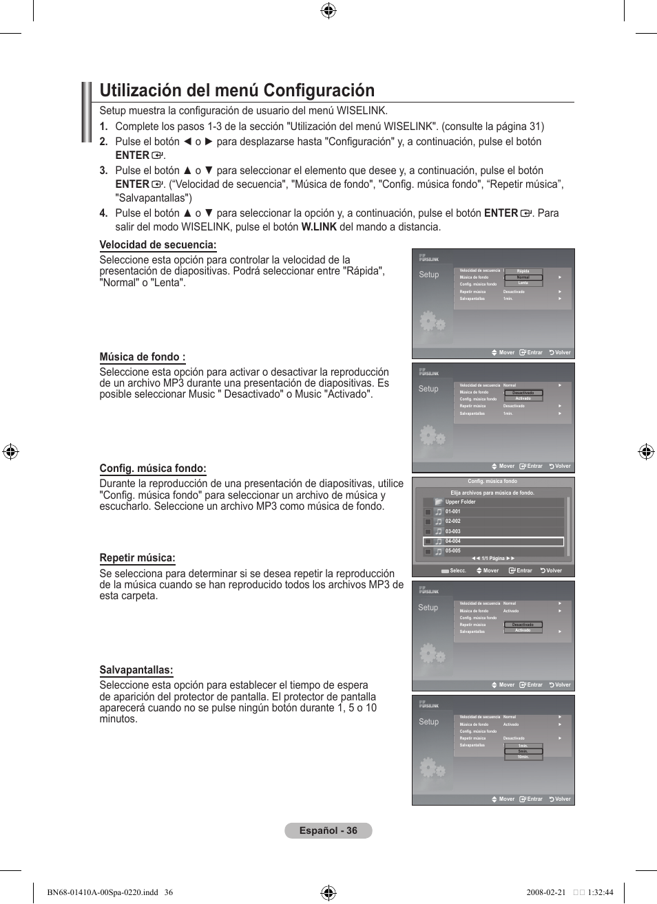 Utilización del menú configuración, Español | Samsung LE46A551P2R User Manual | Page 300 / 629