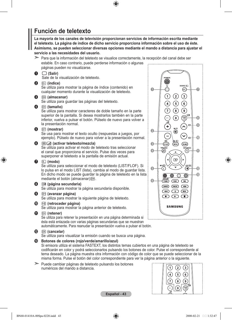 Función de teletexto | Samsung LE46A551P2R User Manual | Page 307 / 629