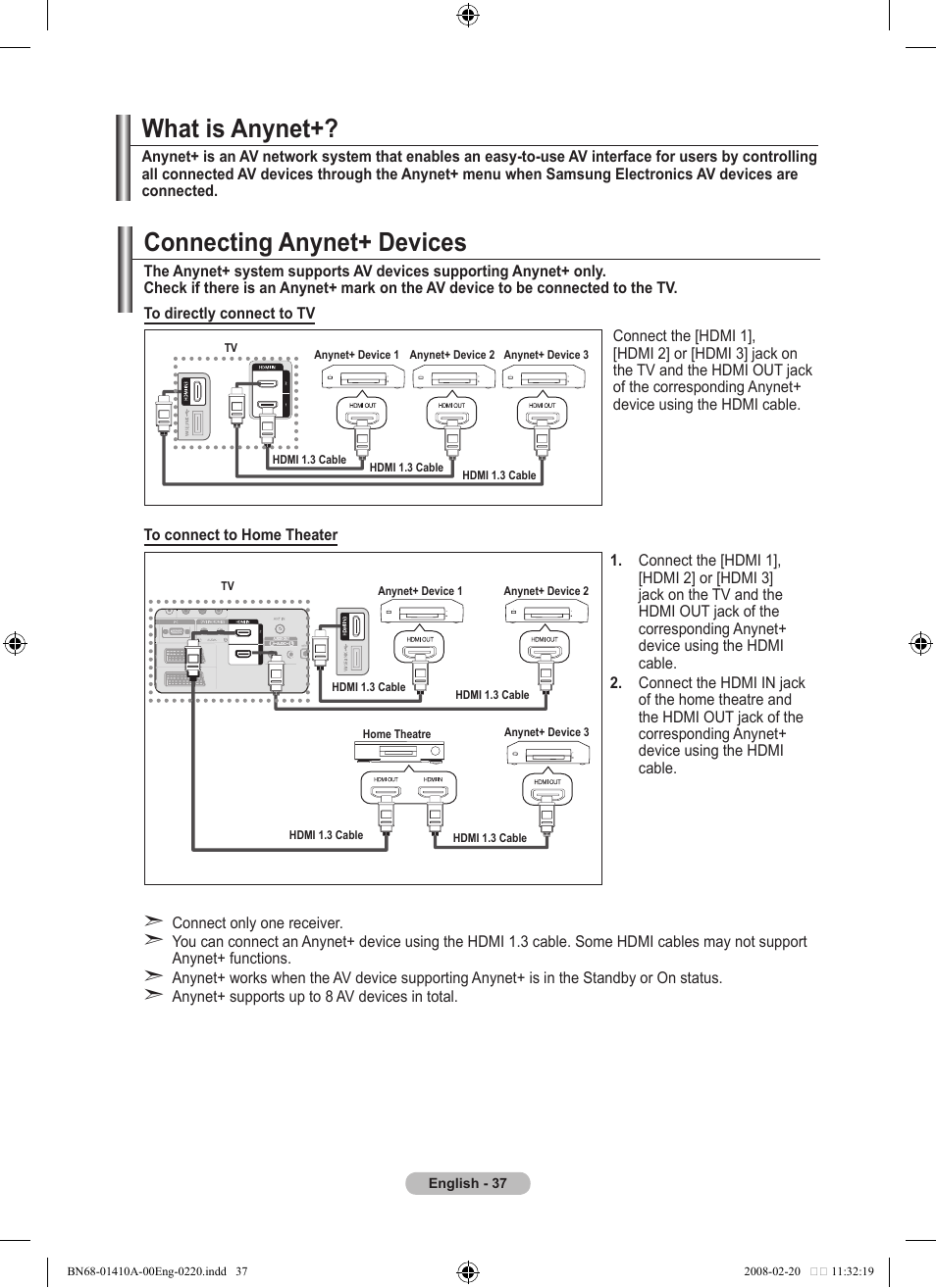 About anynet, What is anynet, Connecting anynet+ devices | Samsung LE46A551P2R User Manual | Page 39 / 629
