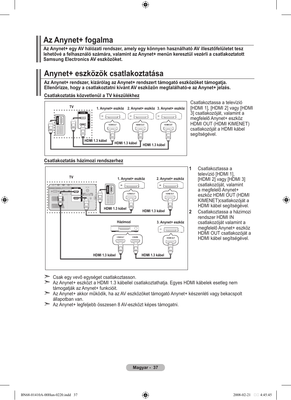 Anynet+ eszközök csatlakoztatása, Az anynet+ fogalma | Samsung LE46A551P2R User Manual | Page 405 / 629