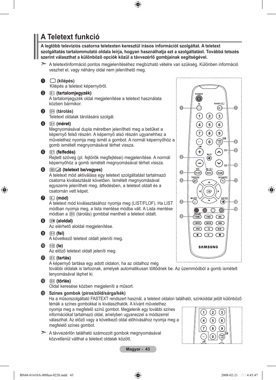A teletext funkció | Samsung LE46A551P2R User Manual | Page 411 / 629