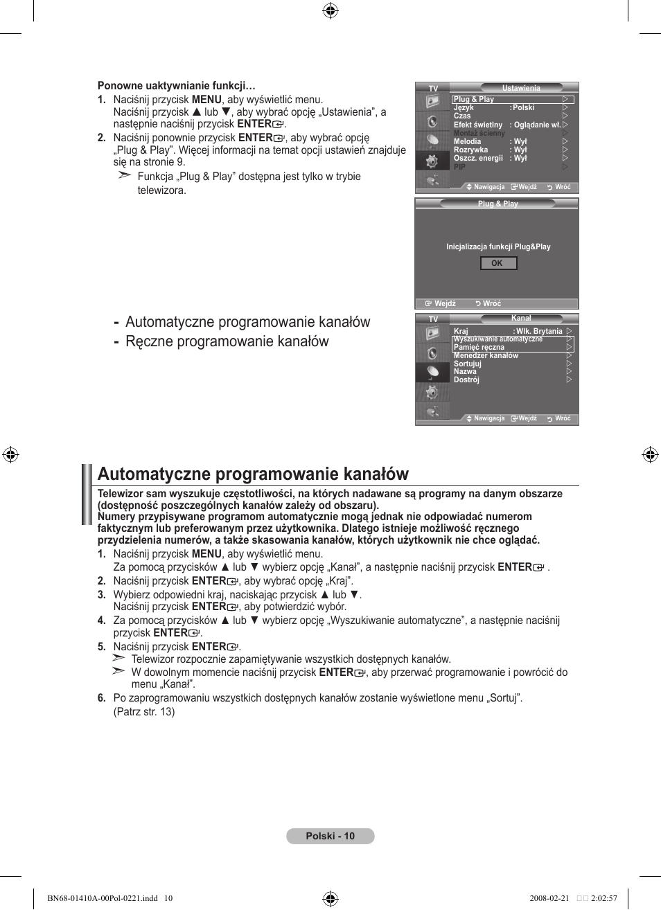 Automatyczne programowanie kanałów | Samsung LE46A551P2R User Manual | Page 430 / 629