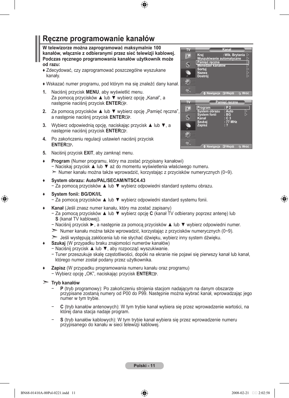 Ręczne programowanie kanałów | Samsung LE46A551P2R User Manual | Page 431 / 629