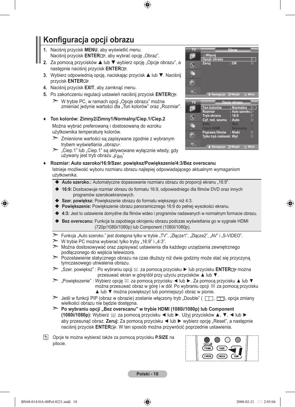 Konfiguracja opcji obrazu | Samsung LE46A551P2R User Manual | Page 438 / 629