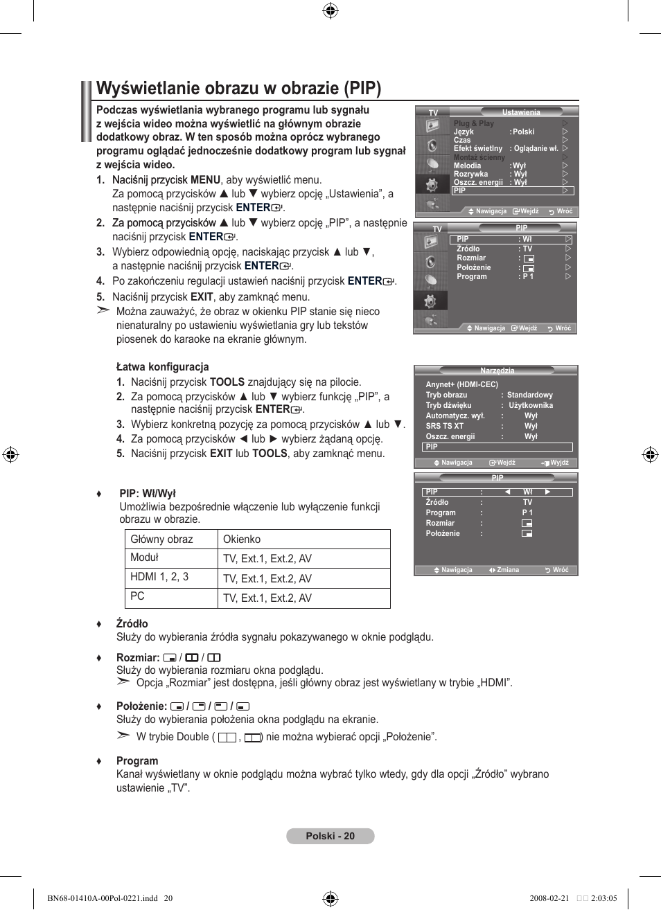 Wyświetlanie obrazu w obrazie (pip) | Samsung LE46A551P2R User Manual | Page 440 / 629