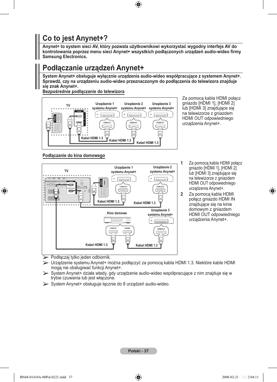 Podłączanie urządzeń anynet, Co to jest anynet | Samsung LE46A551P2R User Manual | Page 457 / 629