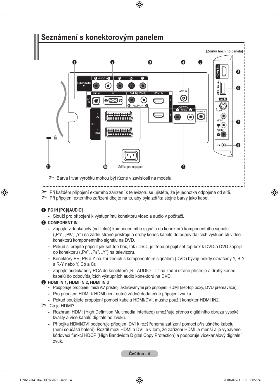Seznámení s konektorovým panelem | Samsung LE46A551P2R User Manual | Page 476 / 629