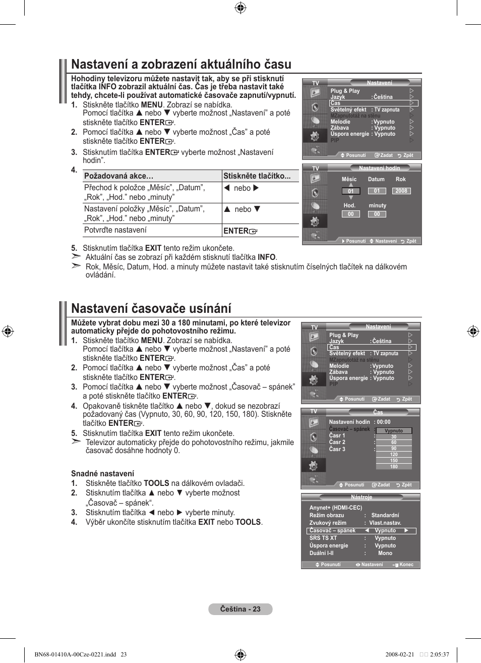 Nastavení a zobrazení aktuálního času, Nastavení časovače usínání | Samsung LE46A551P2R User Manual | Page 495 / 629