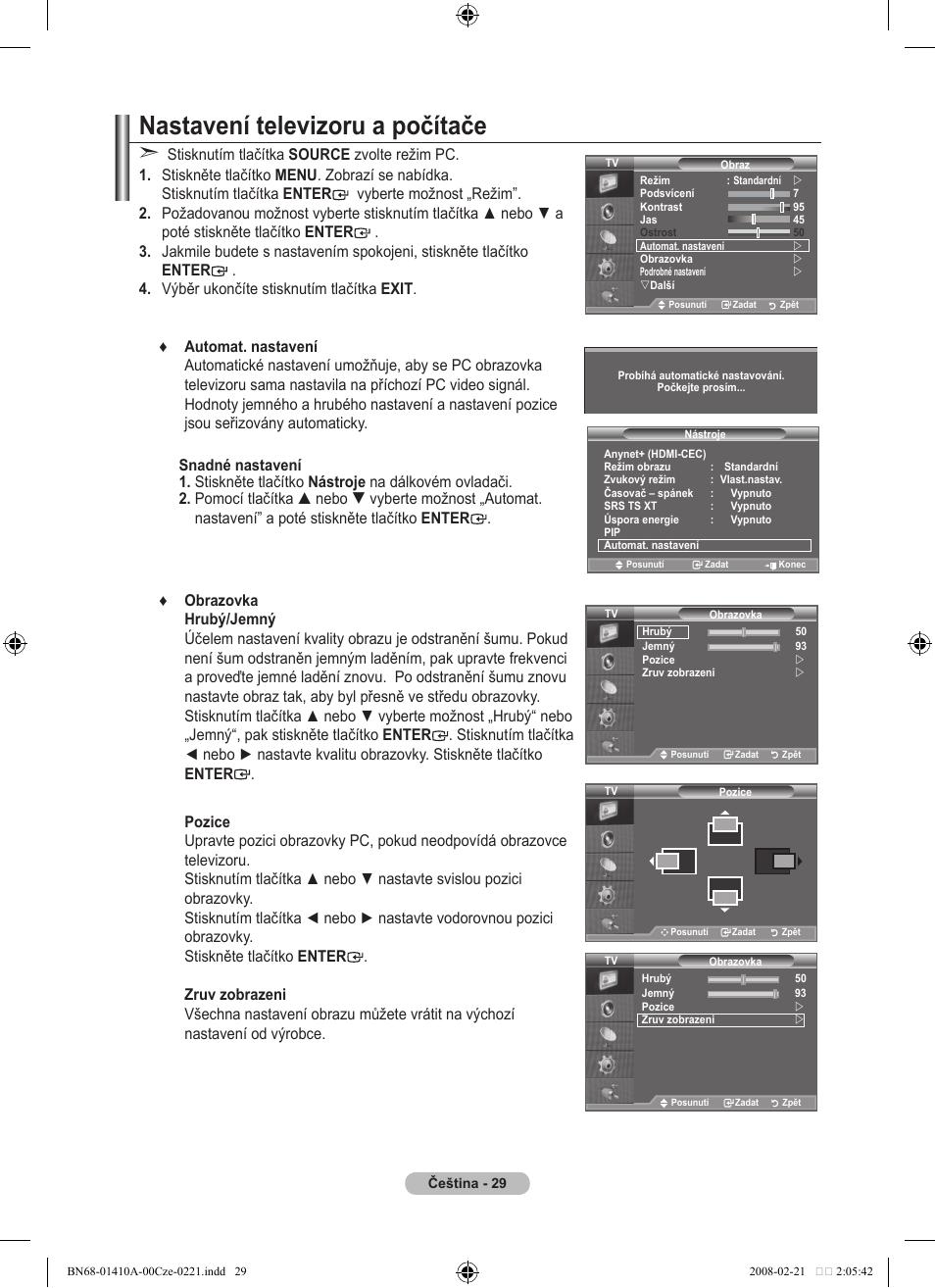 Nastavení televizoru a počítače | Samsung LE46A551P2R User Manual | Page 501 / 629