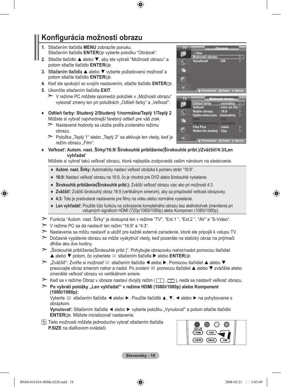 Konfigurácia možnosti obrazu | Samsung LE46A551P2R User Manual | Page 542 / 629
