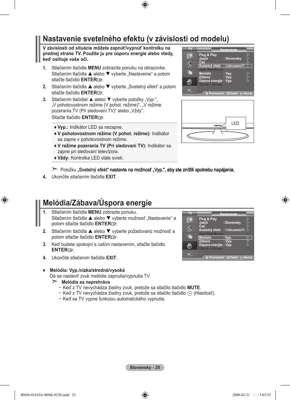Melódia/zábava/úspora energie | Samsung LE46A551P2R User Manual | Page 549 / 629