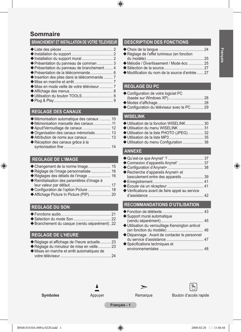 Sommaire | Samsung LE46A551P2R User Manual | Page 55 / 629
