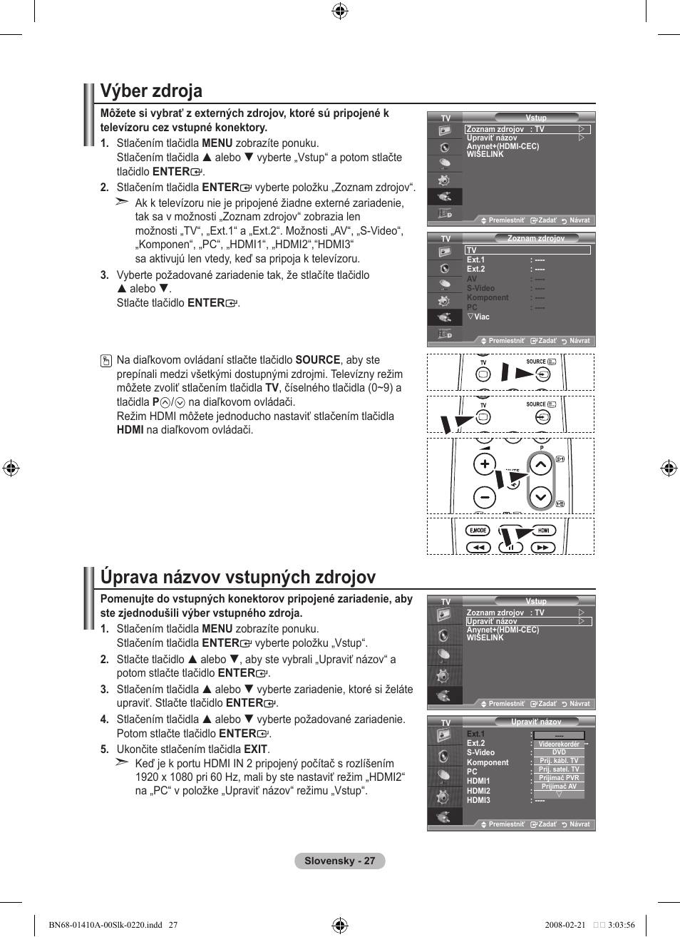 Výber zdroja, Úprava názvov vstupných zdrojov | Samsung LE46A551P2R User Manual | Page 551 / 629