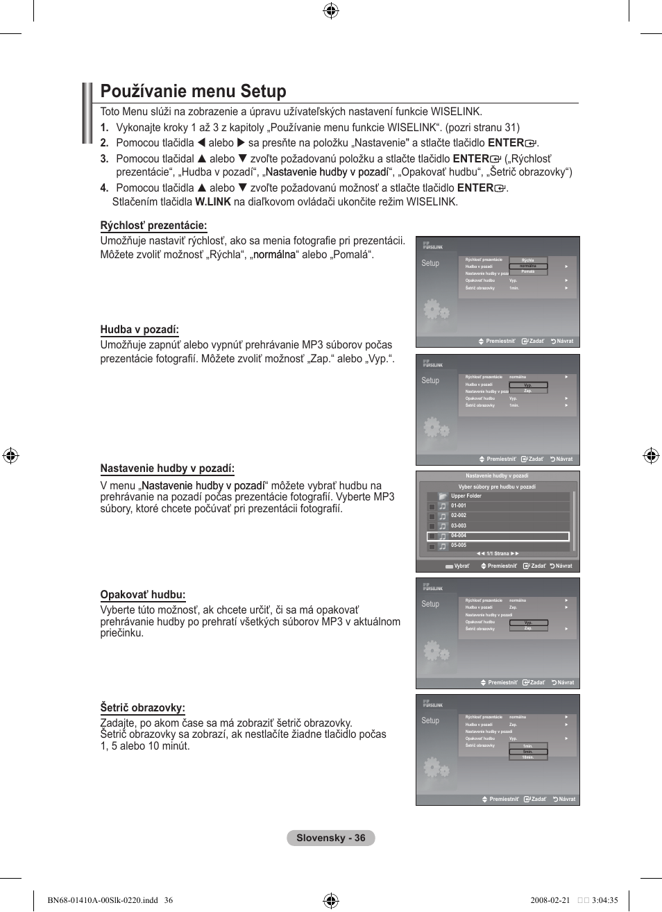 Používanie menu setup, Slovensky | Samsung LE46A551P2R User Manual | Page 560 / 629